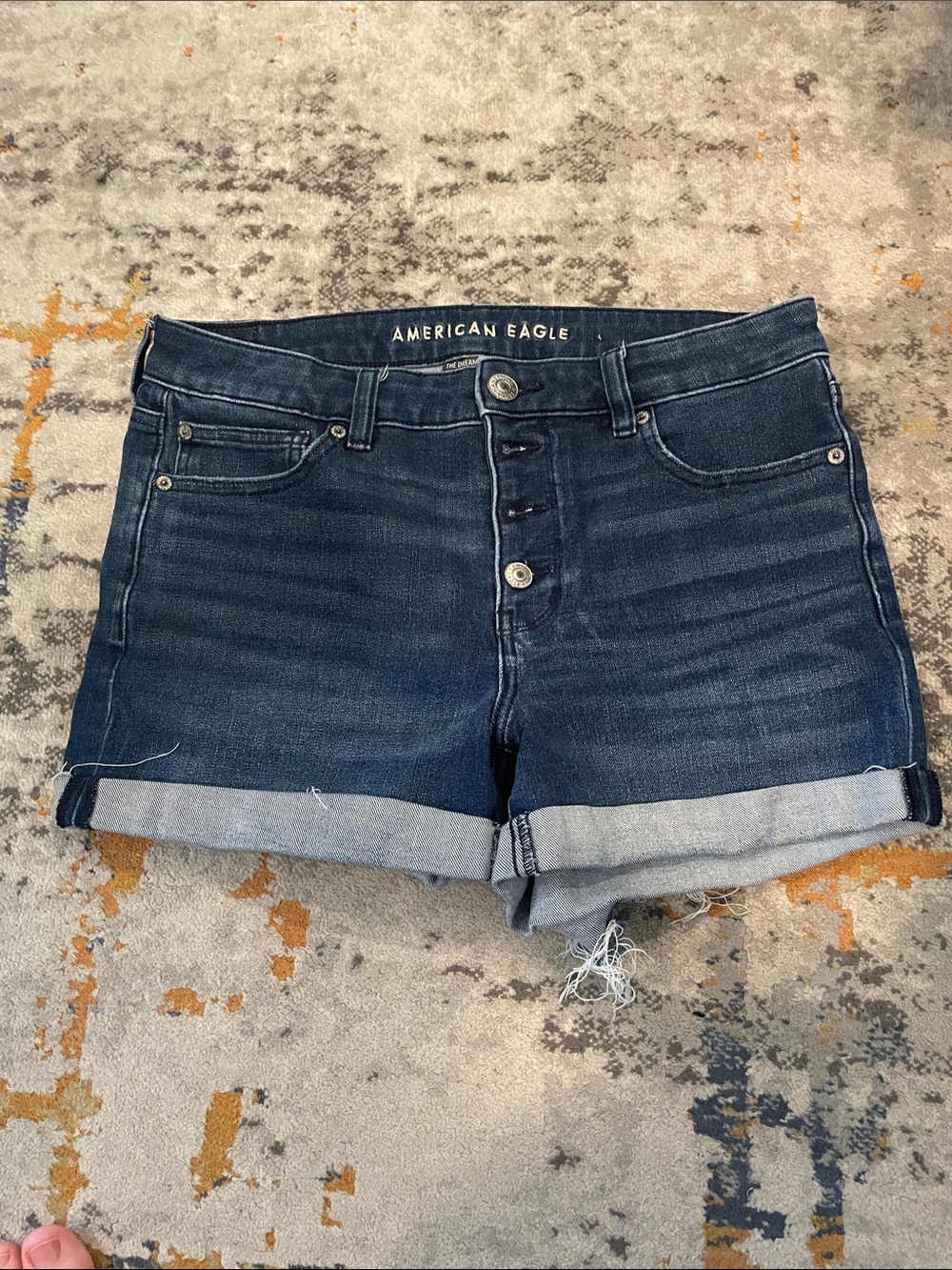 American Eagle Outfitters Dark Blue Rolled Hem Denim Shorts